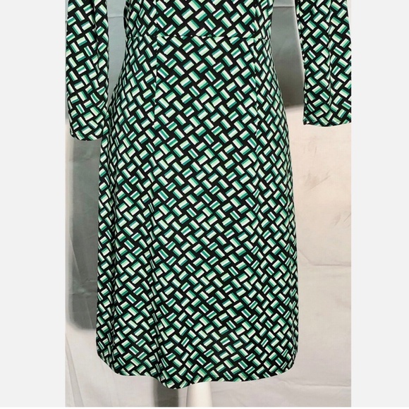 Ann Taylor LOFT Green Black Weave Print Knit 3/4 Sleeve Casual Poly Knit Dress~0 - Picture 12 of 12